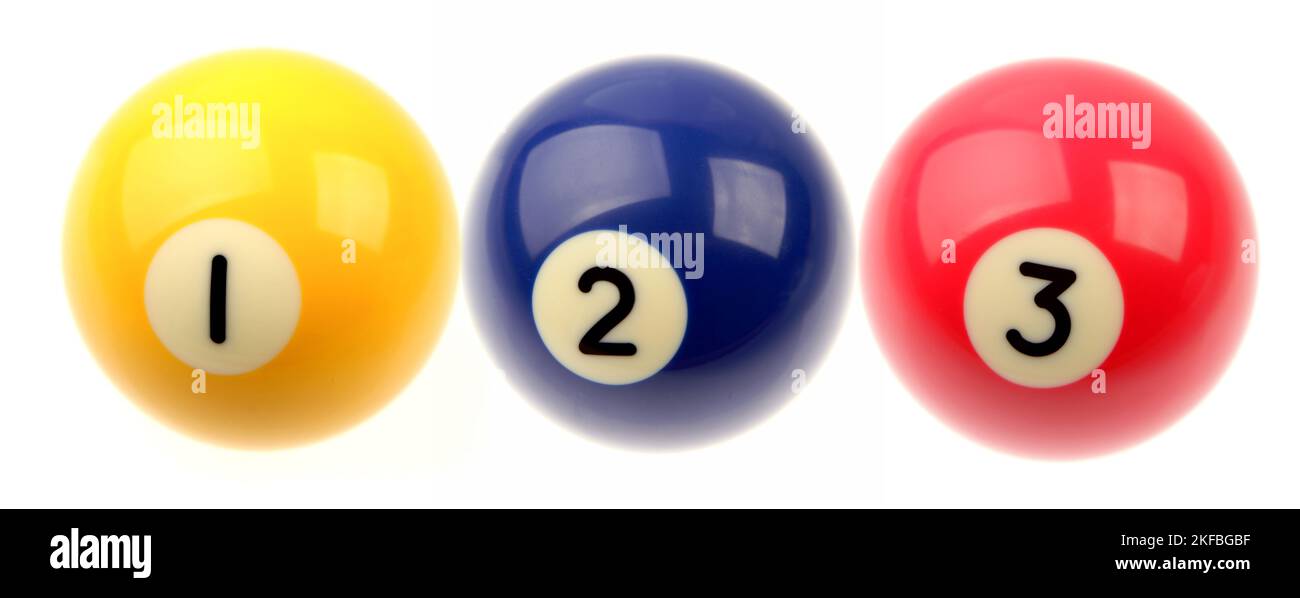 Three pool balls on plain background Stock Photo