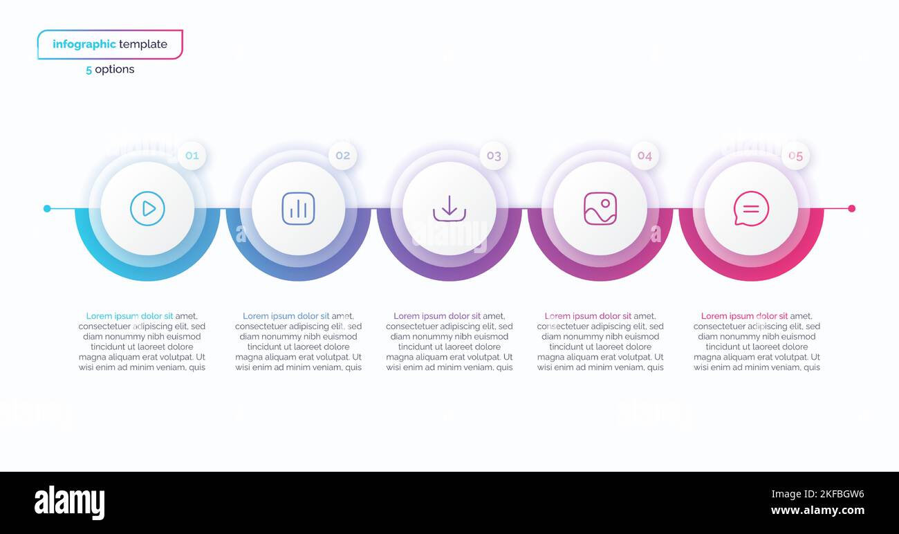 Abstract vector gradient minimalistic infographic template composed of 5 circles Stock Vector