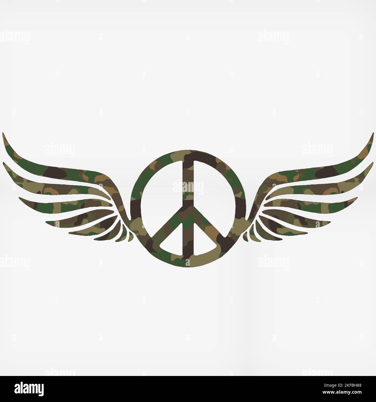 Royalty free camouflage pattern of different natural colours form a peace sign. Wings symbolise a dove of peace. Vector illustration. Stock Vector