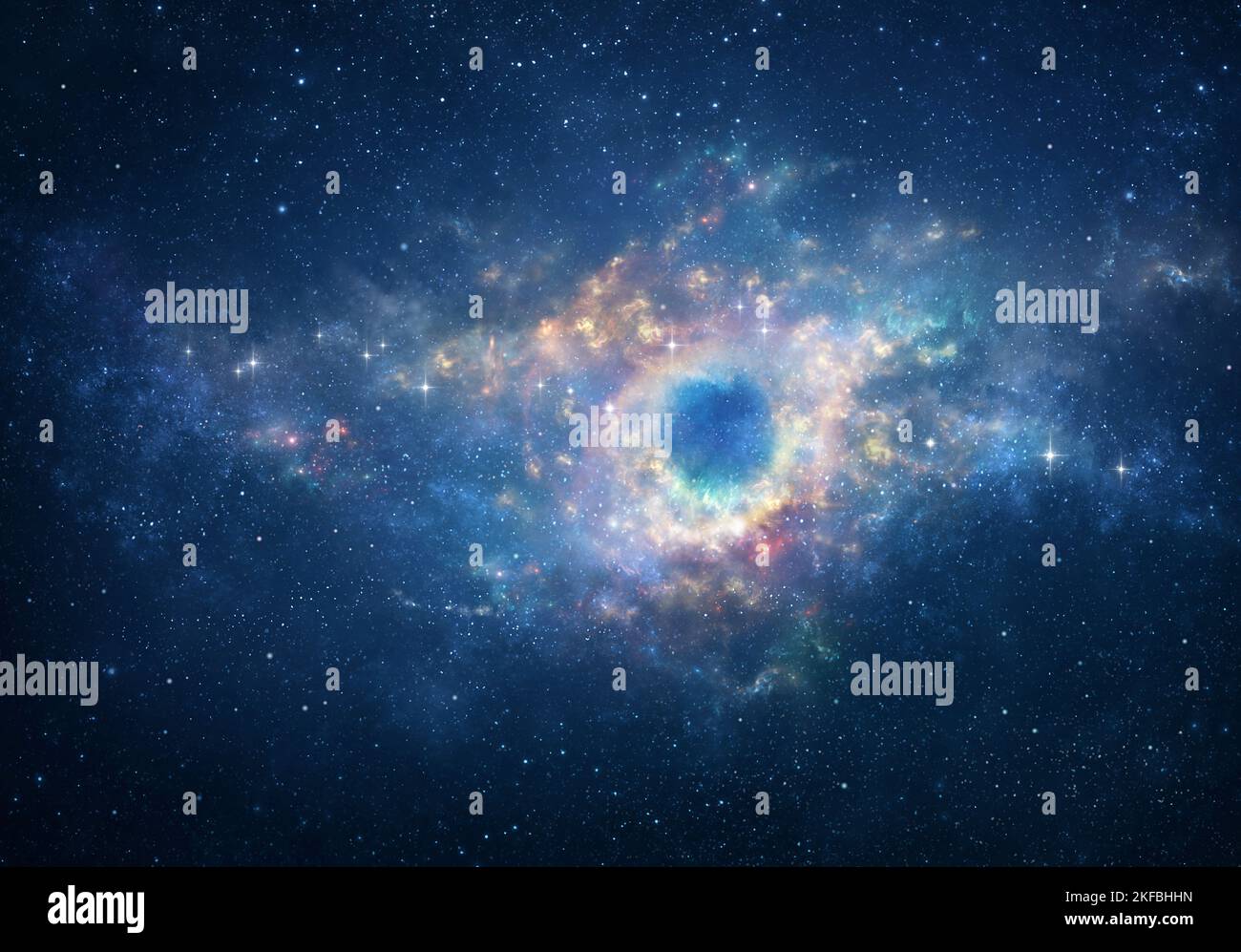 Space view of the Universe, on a spiral galaxy. Beautiful nebula and bright stars into deep space. Stock Photo