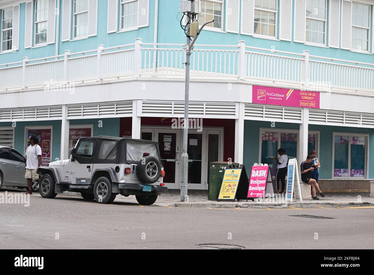Front entrance to the First Caribbean International Bank along Bay