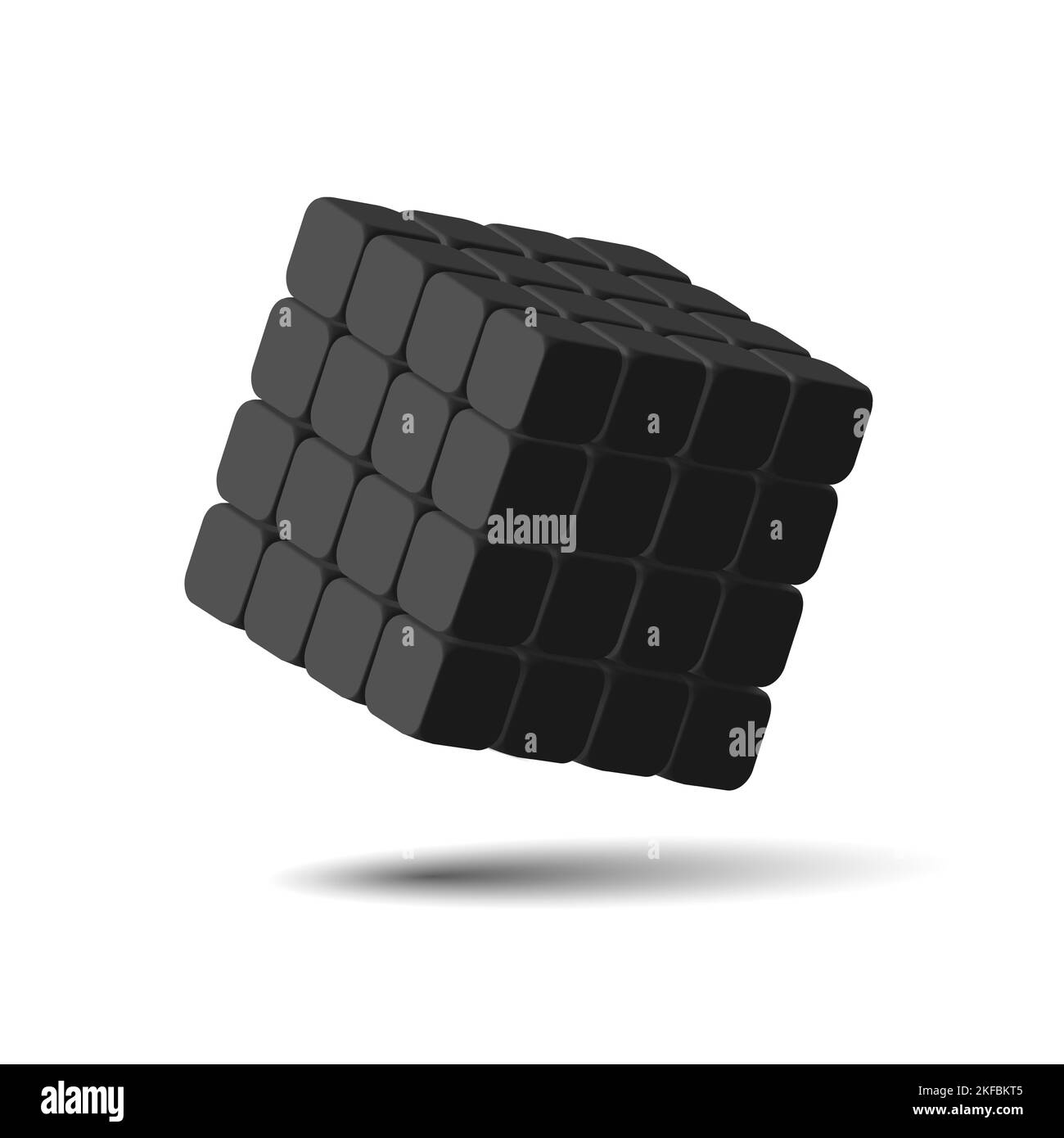3d render black cube puzzle of smaller cubes, isolated shape Stock