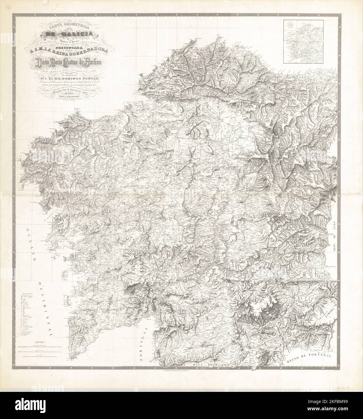 Geographic map of Galicia, year 1845. Stock Photo