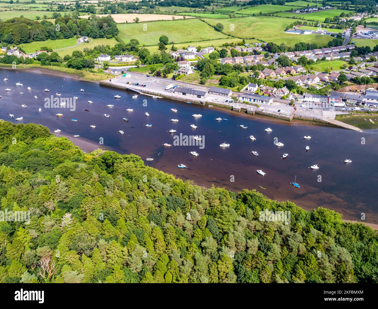 Aerial view of the river Moy at Ballina in County Mayo Republic of