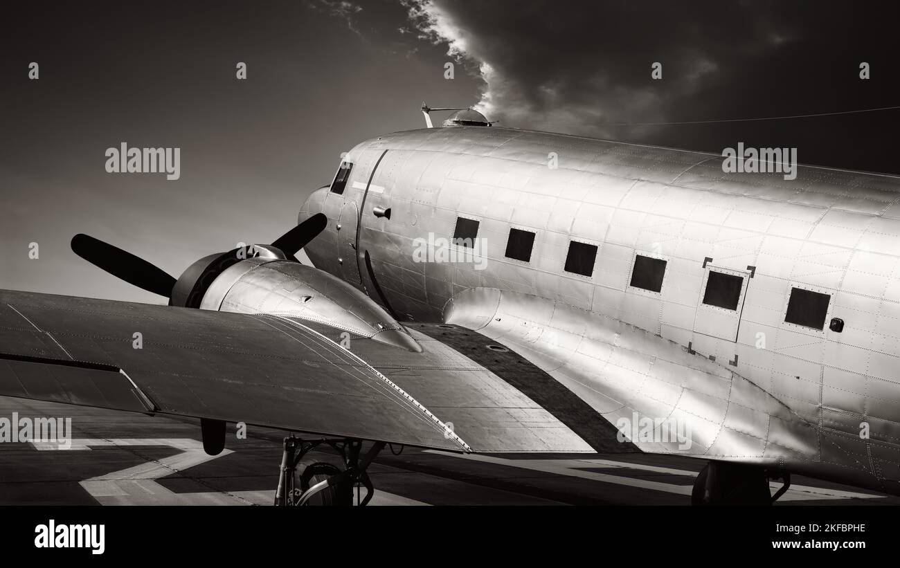 historical aircraft on a runway ready for take off Stock Photo