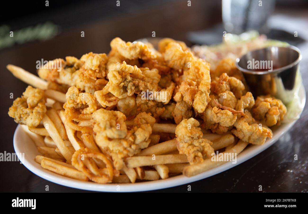 Fried Calamari and Fries as Bar Food Stock Photo