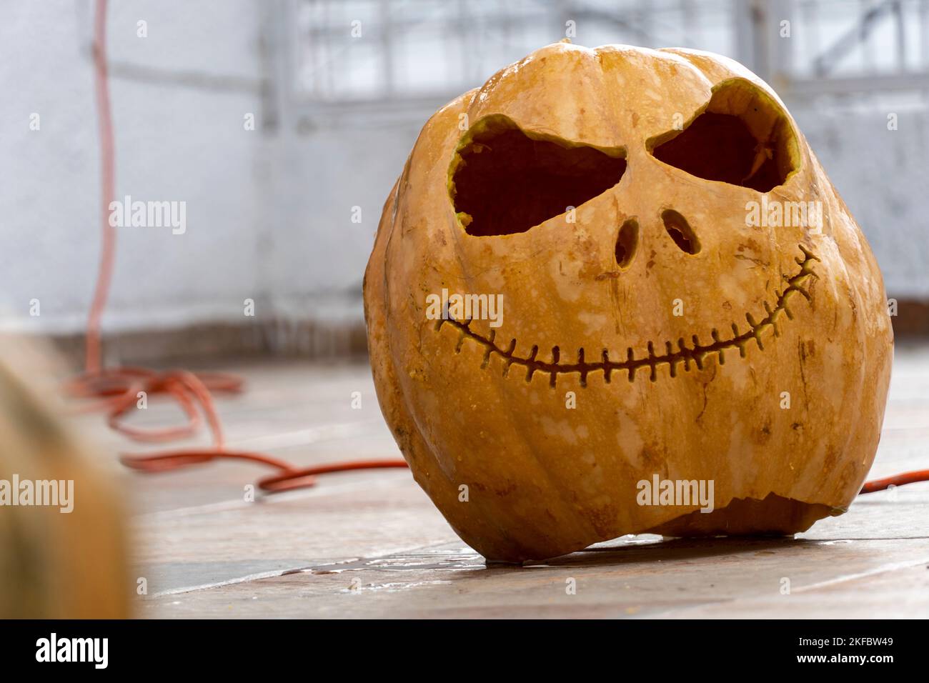 Glowing Halloween Pumpkin isolated on white background Stock Photo