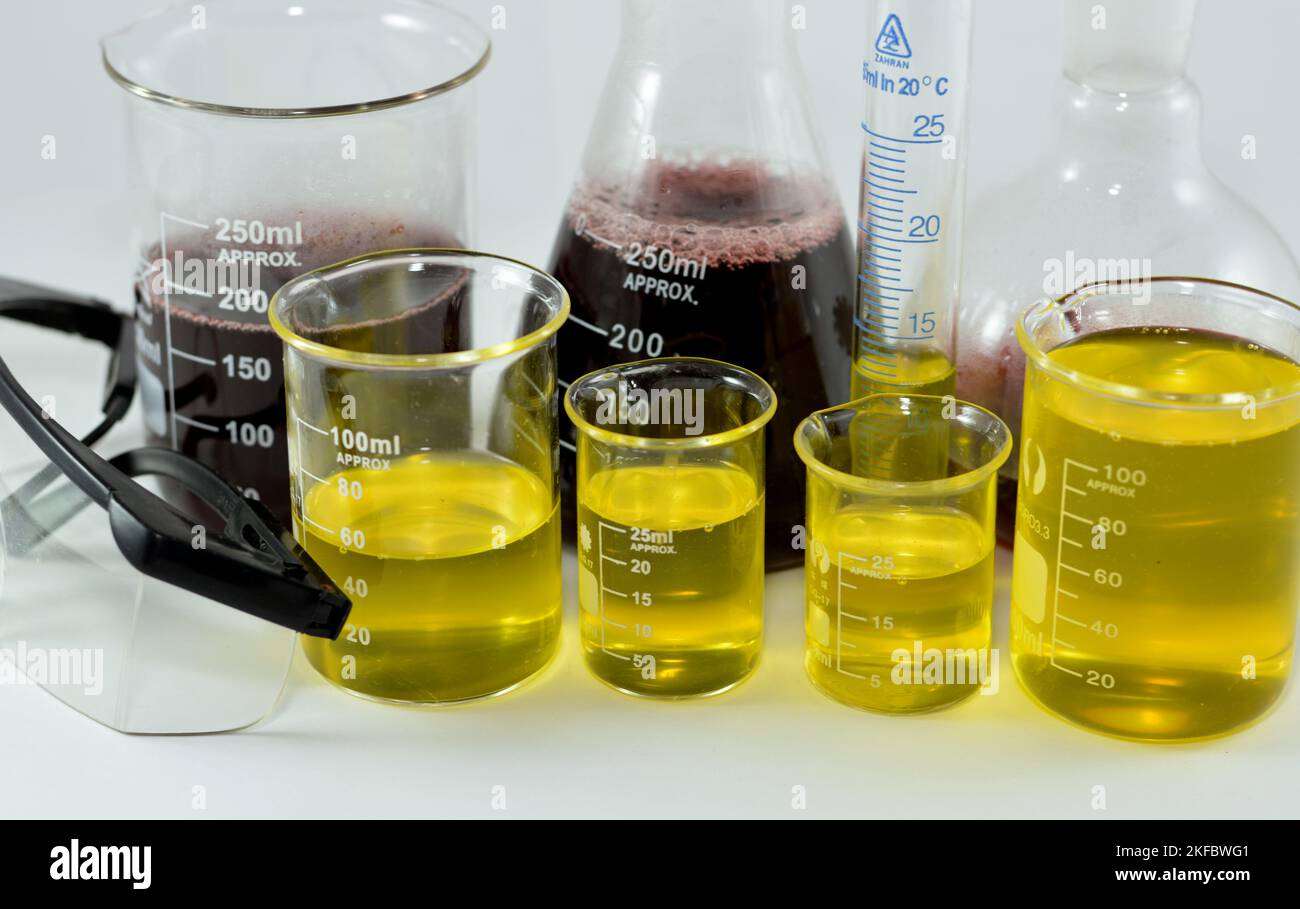 Cairo, Egypt, October 18 2022 A laboratory set of glassware of