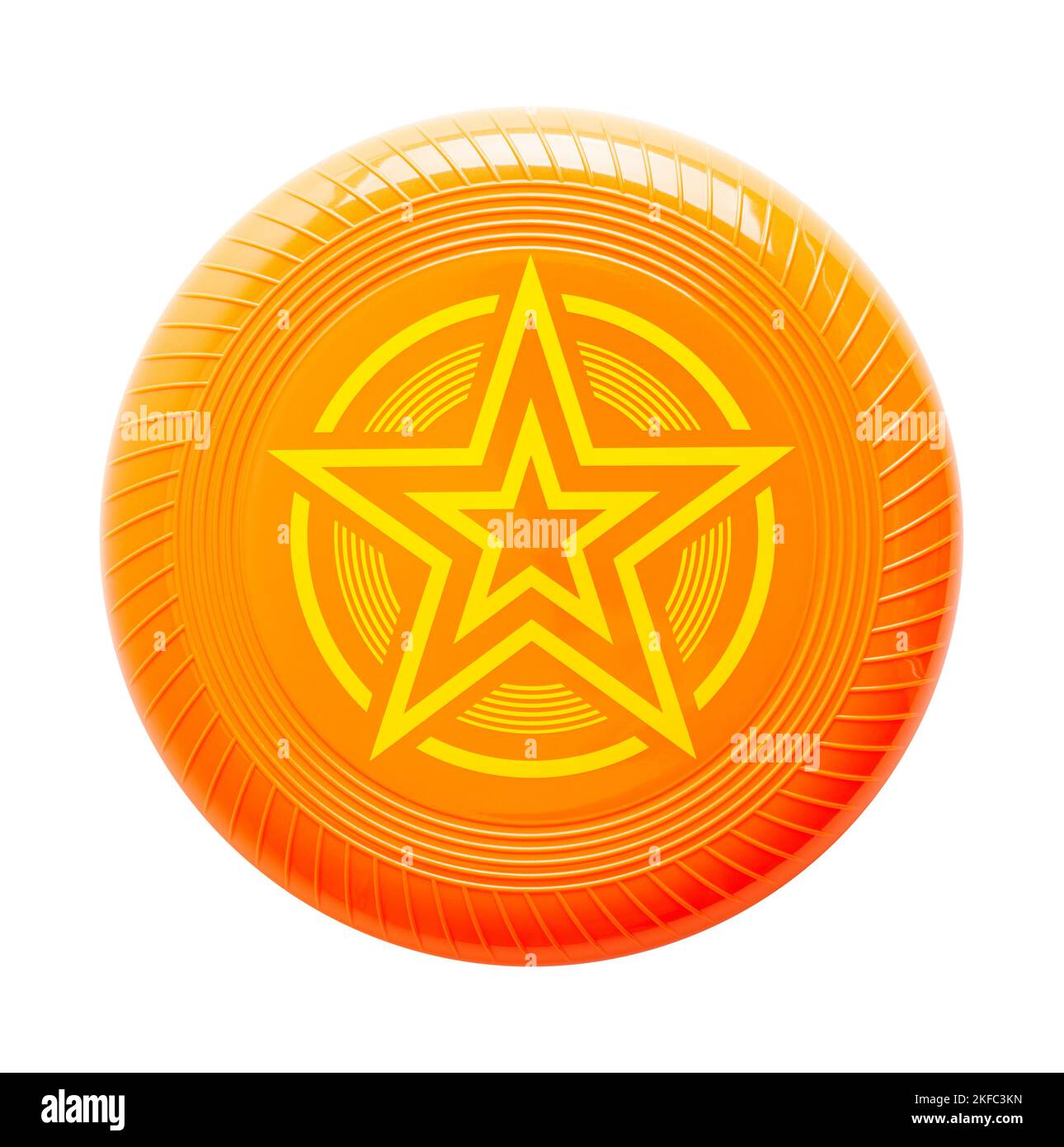Orange Plastic Disc Top View Cut Out on White. Stock Photo