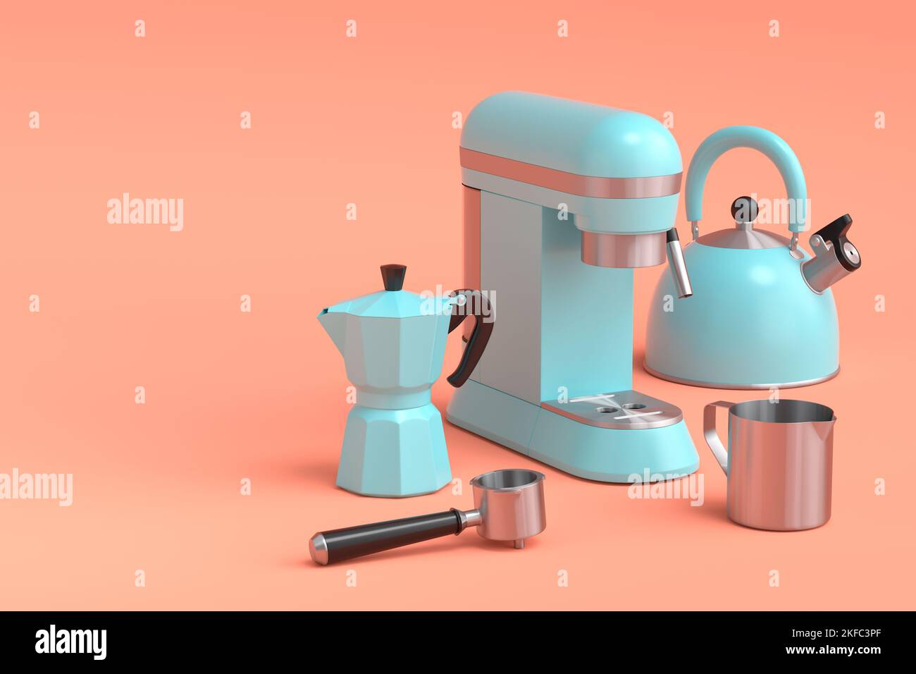 Espresso coffee machine, kettle with horn and geyser coffee maker for