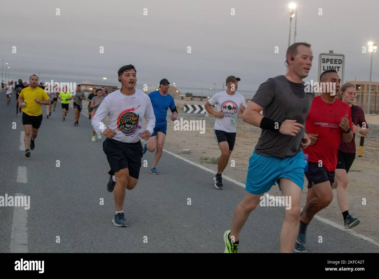 U.S. Army Soldiers from the 35th Infantry Division and from across Camp Arifjan, Kuwait participated in a Labor Day 5k run. Stock Photo