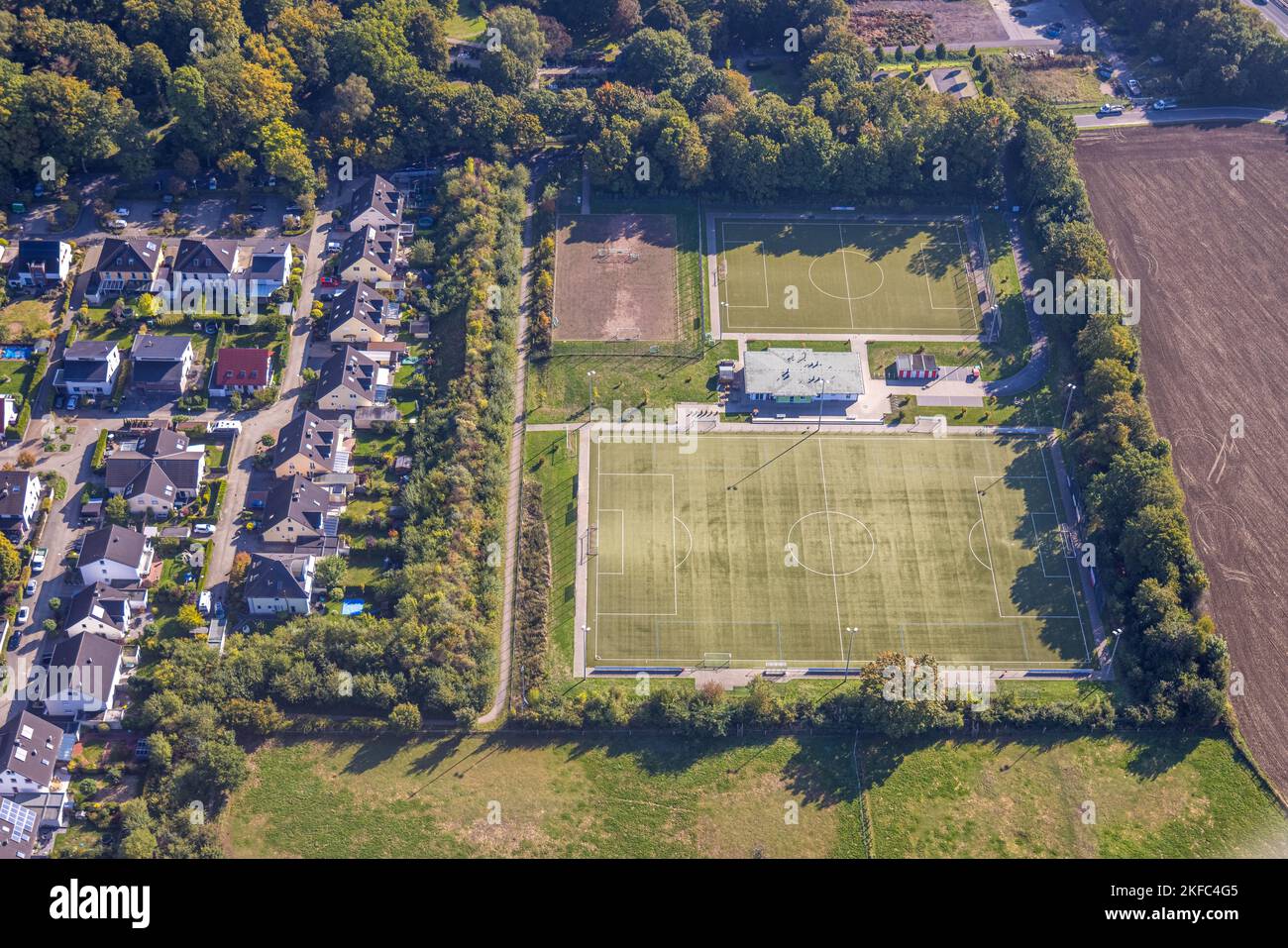 Aerial view, sports facility soccer field RotWeiß Unna, Am Südfriedhof
