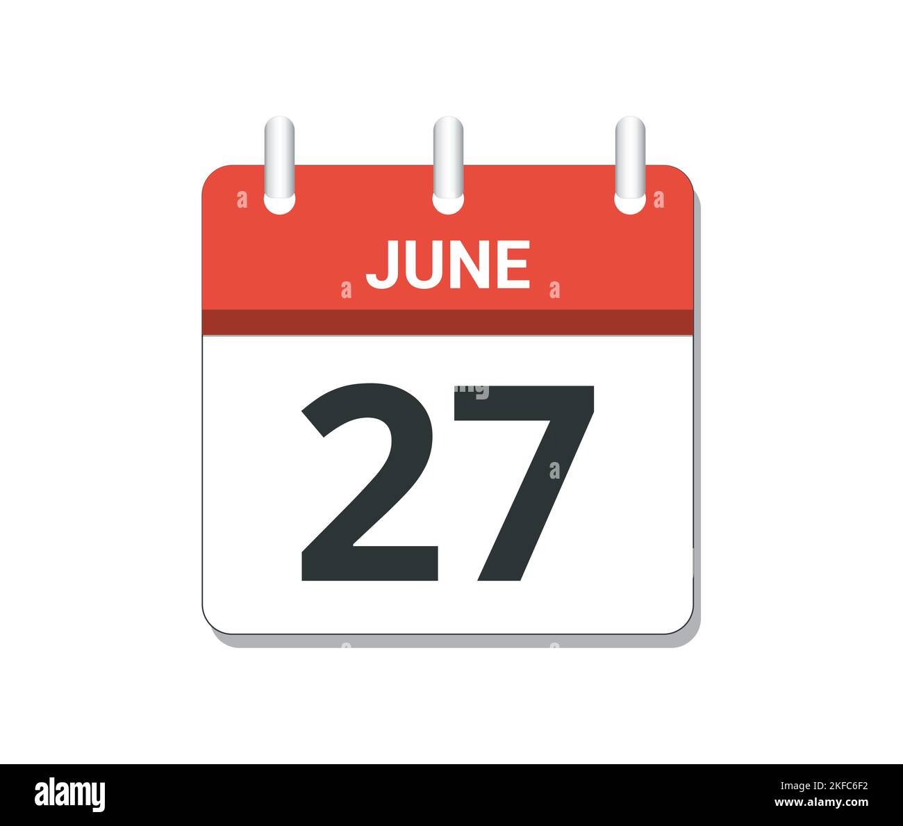 June 27th calendar icon vector. Concept of schedule, business and tasks