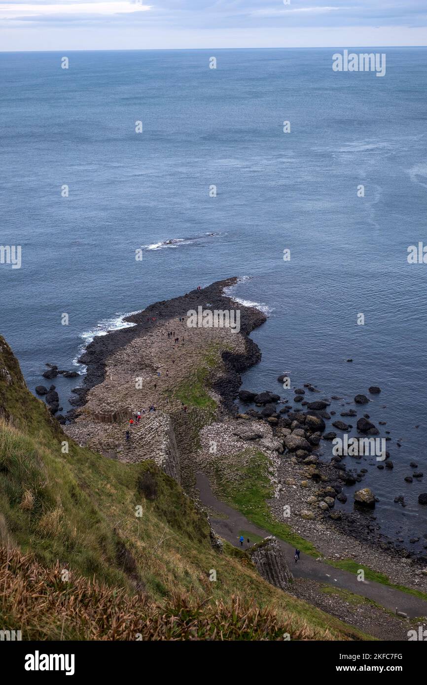 An overview of the Giant's Causeway and Causeway Coast, taken from the cliff top Stock Photo