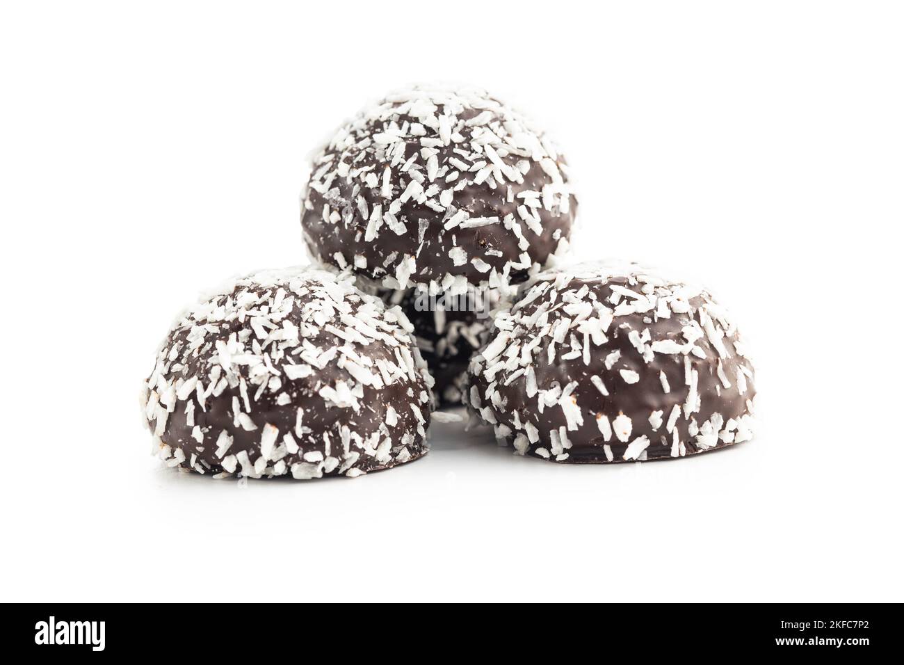 Coconut chocolate balls isolated on the white background. Stock Photo