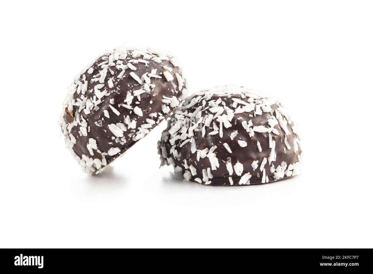 Coconut chocolate balls isolated on the white background. Stock Photo