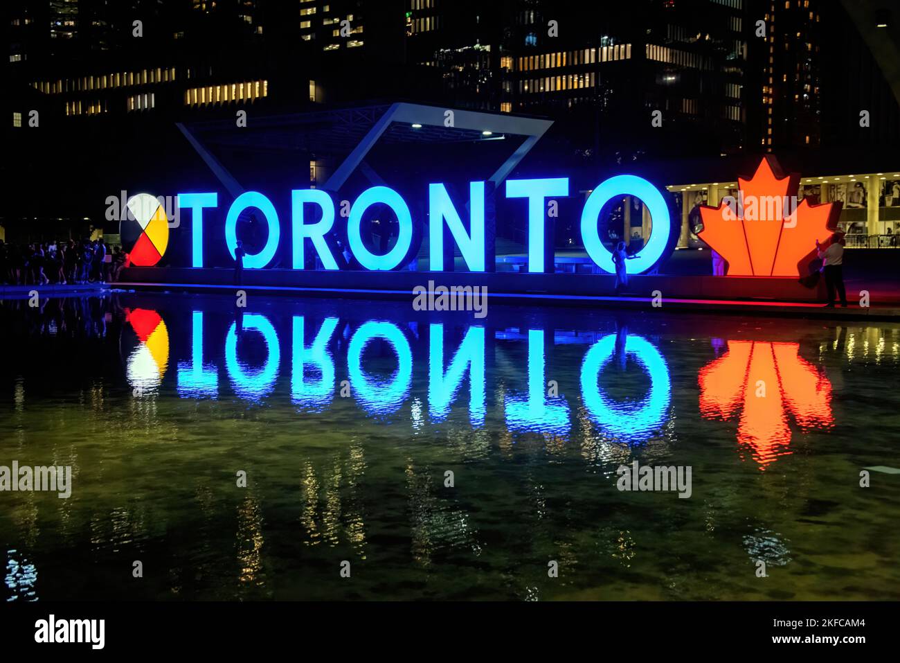 Toronto, Canada August 11, 2022 Toronto sign lit up at night at City