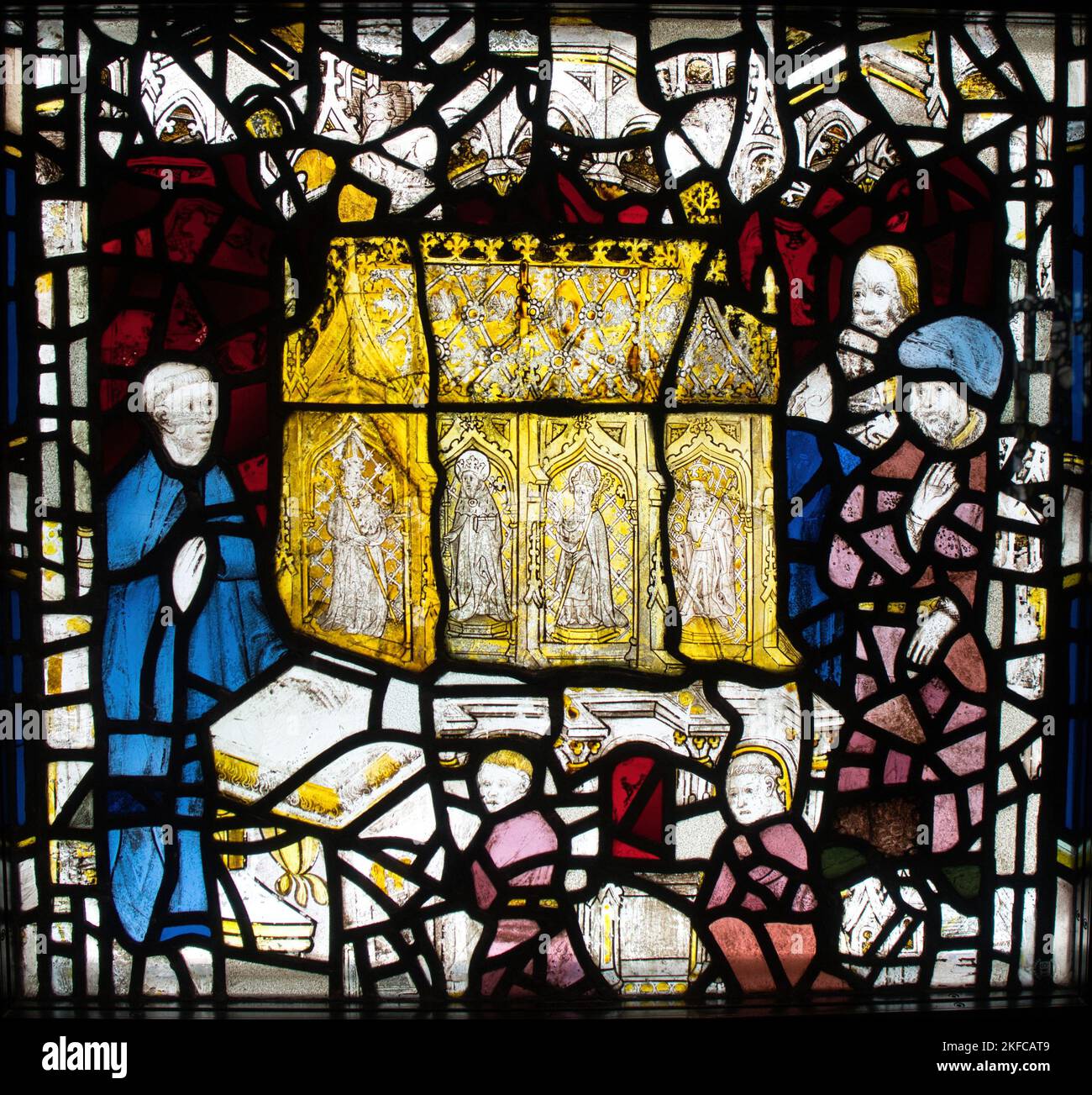 15th Century Stainedglass panel of worshippers at St.Cuthbert's shrine