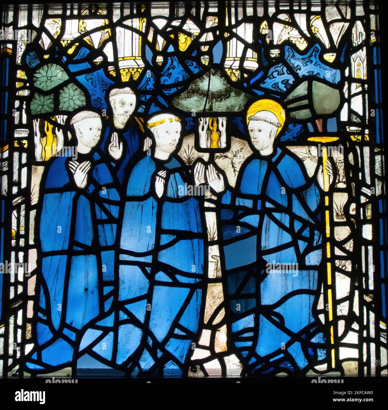 15th Century Stainedglass panel featuring St.Cuthbert and monks on