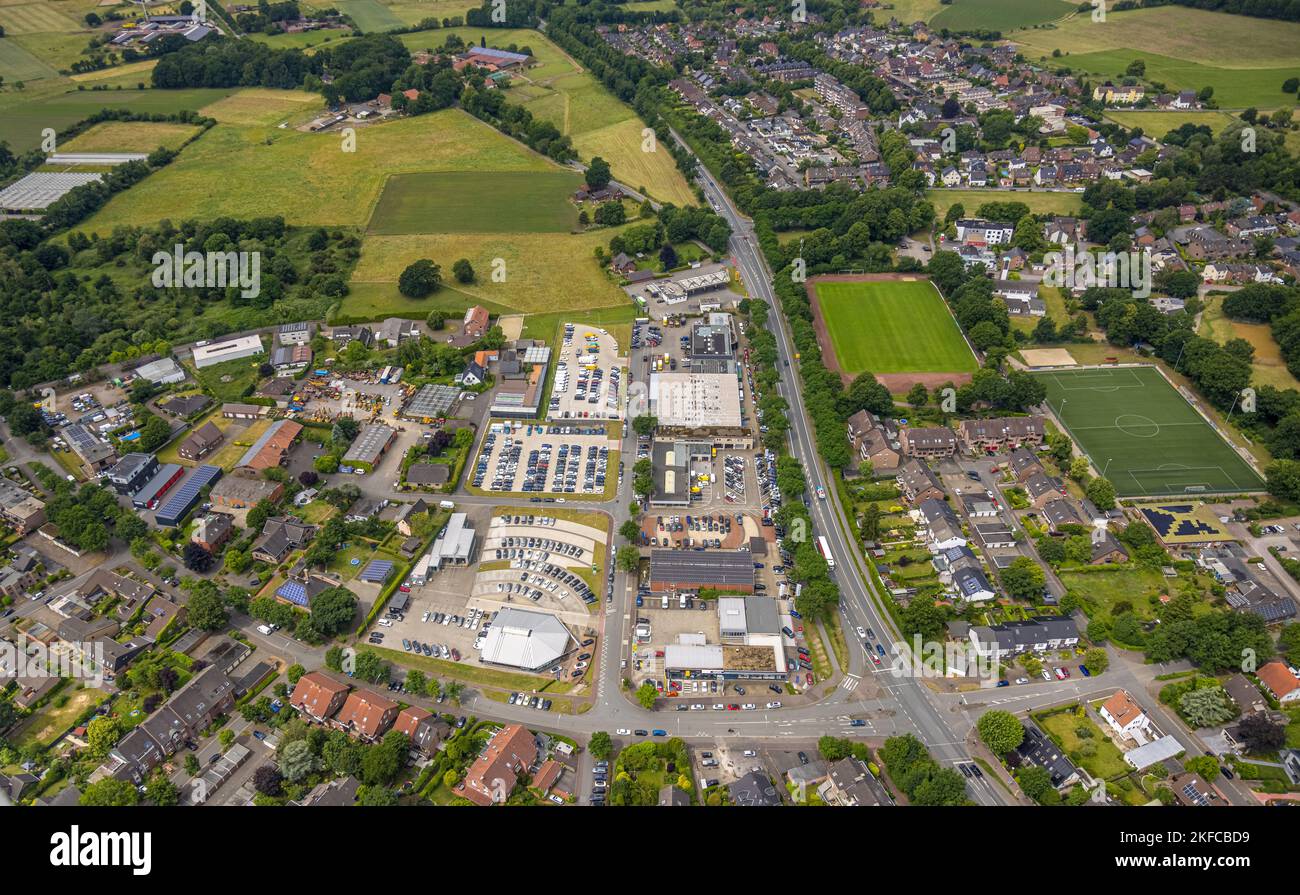 Aerial view, Duvenkamp industrial park with car dealerships, Hardt, Dorsten, Ruhr area, North Rhine-Westphalia, Germany Stock Photo