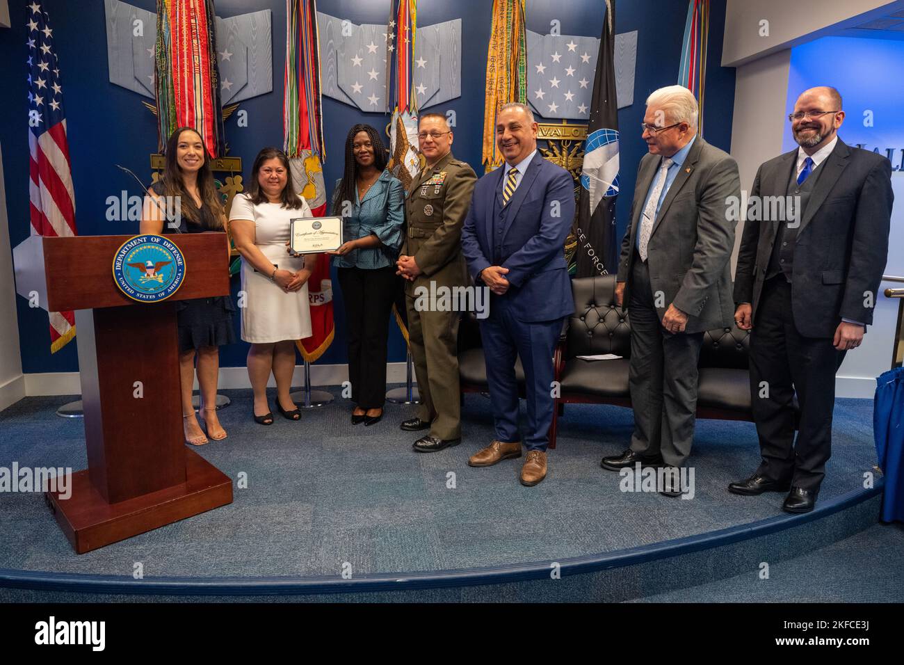 Deputy Secretary of Defense Kathleen H. Hicks participates in the Suicide Prevention recognition ceremony hosted by William Booth, Director, Defense Human Resources Activity, at the Pentagon, Washington, D.C., Sept. 7, 2022. Stock Photo