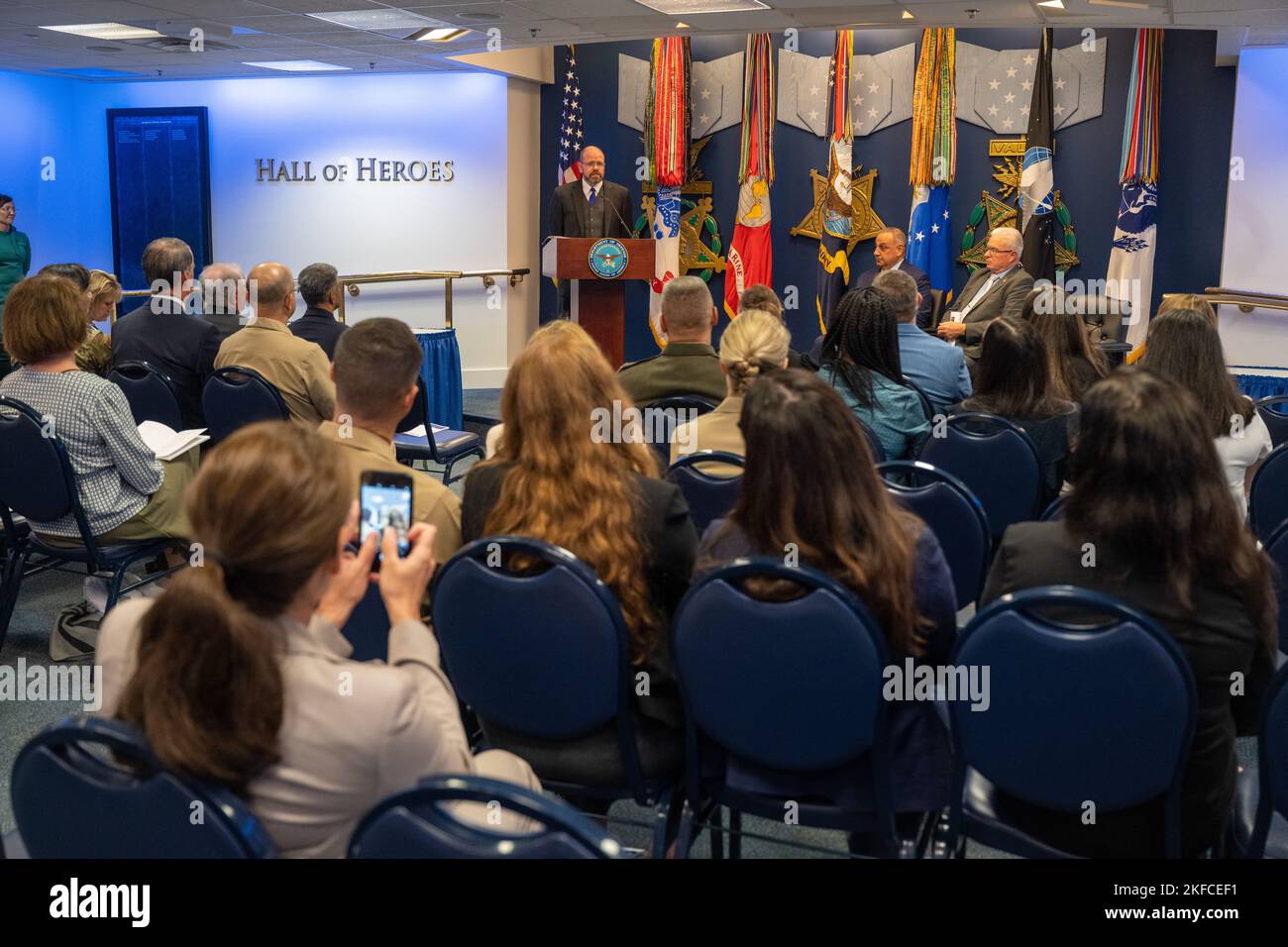 Deputy Secretary of Defense Kathleen H. Hicks participates in the Suicide Prevention recognition ceremony hosted by William Booth, Director, Defense Human Resources Activity, at the Pentagon, Washington, D.C., Sept. 7, 2022. Stock Photo