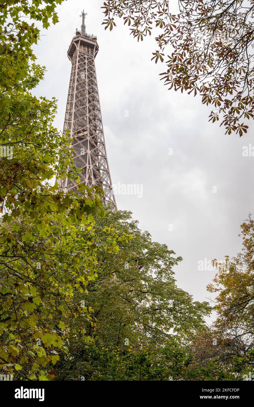 The Eiffel Tower from Rue de l'Universite, Paris, France Stock Photo