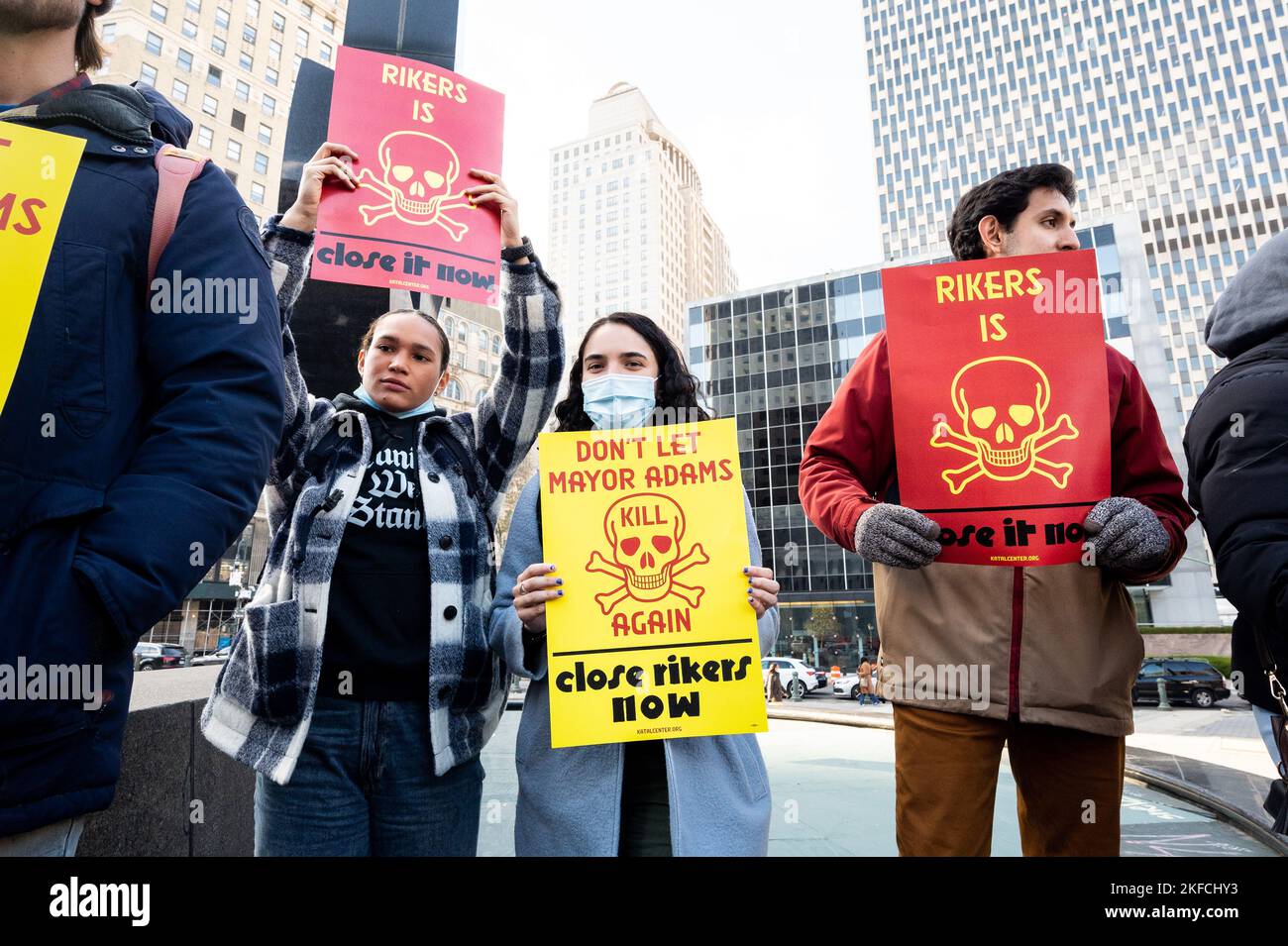 New York US 17 11 2022 People Holding Signs Saying Rikers Is new-york-us-17-11-2022-people-holding-signs-saying-rikers-is