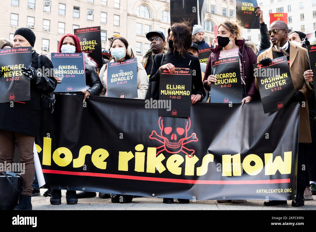 Rikers Inmate Riots New York, United States. 17th Nov, 2022. People hold a banner saying ...