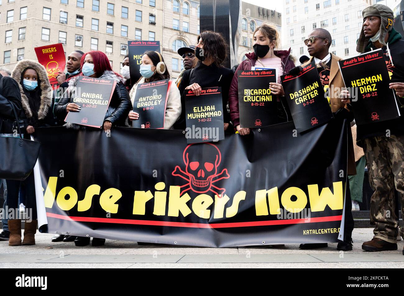 Rikers Inmate Riots New York, United States. 17th Nov, 2022. People hold a banner saying ...
