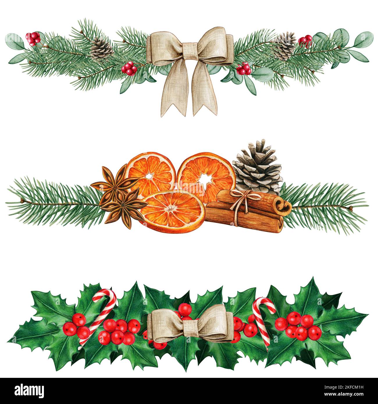 An illustration of three border holiday Christmas banner decorations ...