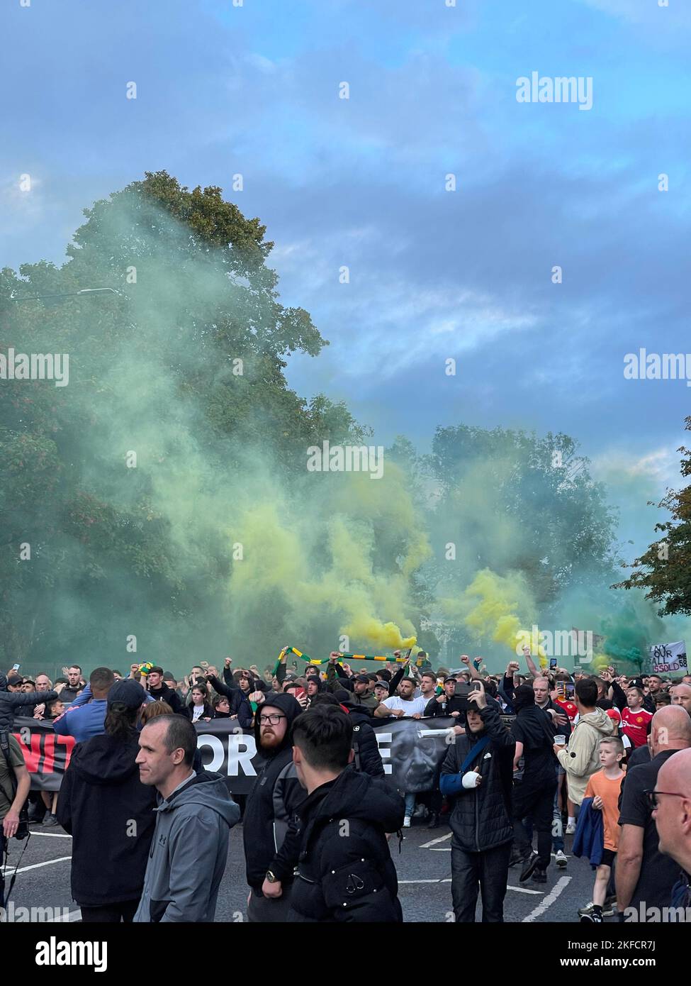 Football Fans Riot A vertical shot of Manchester United fans protesting against the ...