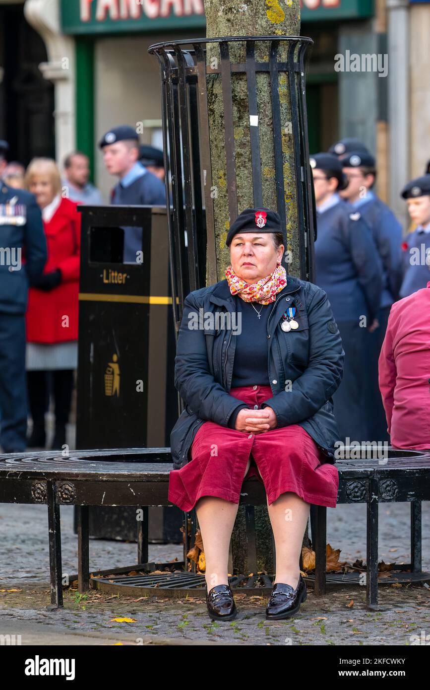 13 November 2022. Elgin,Moray,Scotland. This is from the Remembrance Parade and Wreath Laying at the War Memorial on Elgin High Street. Stock Photo