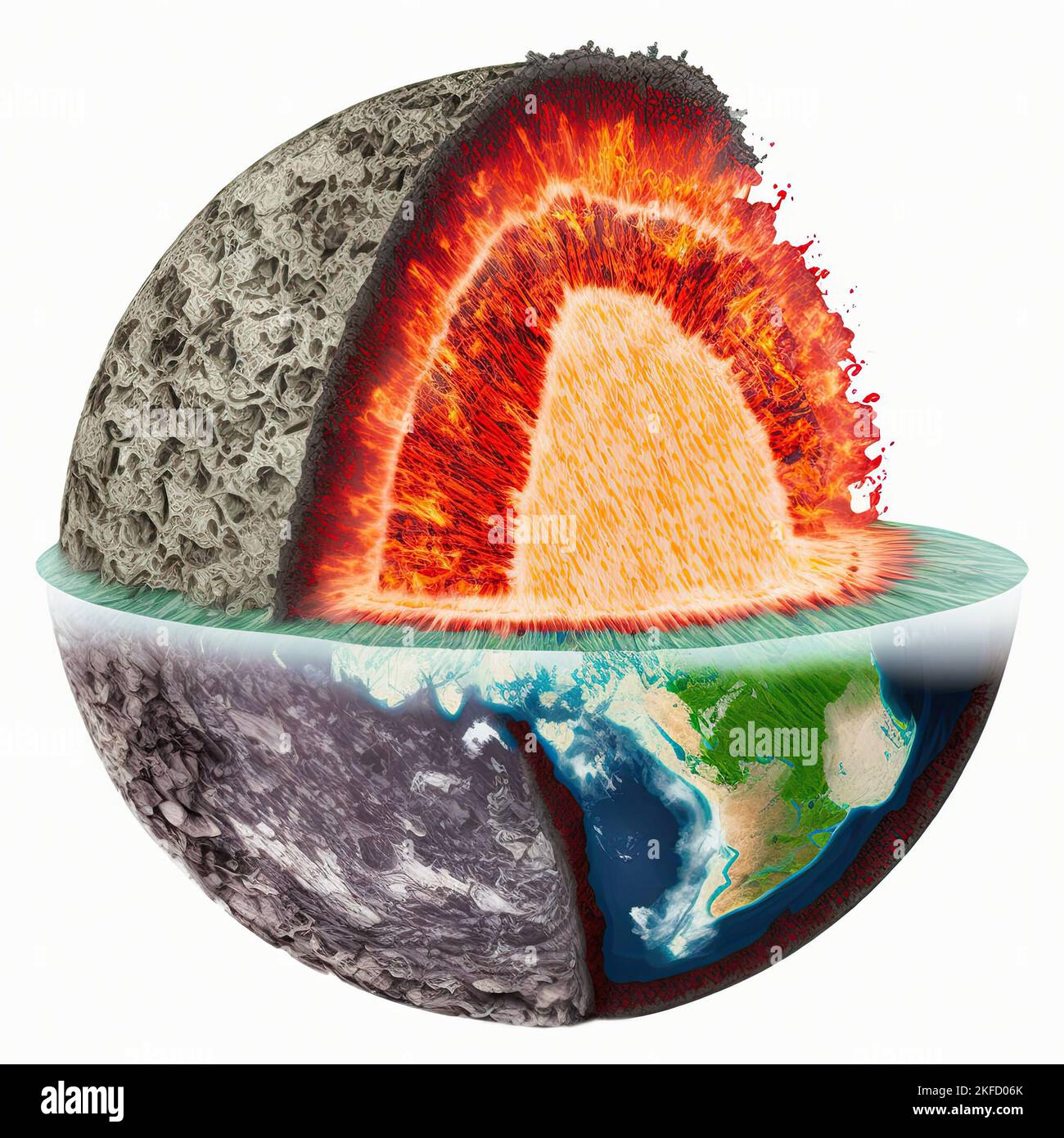 Inner levels of the world with crust, mantle and Inner Core are visible