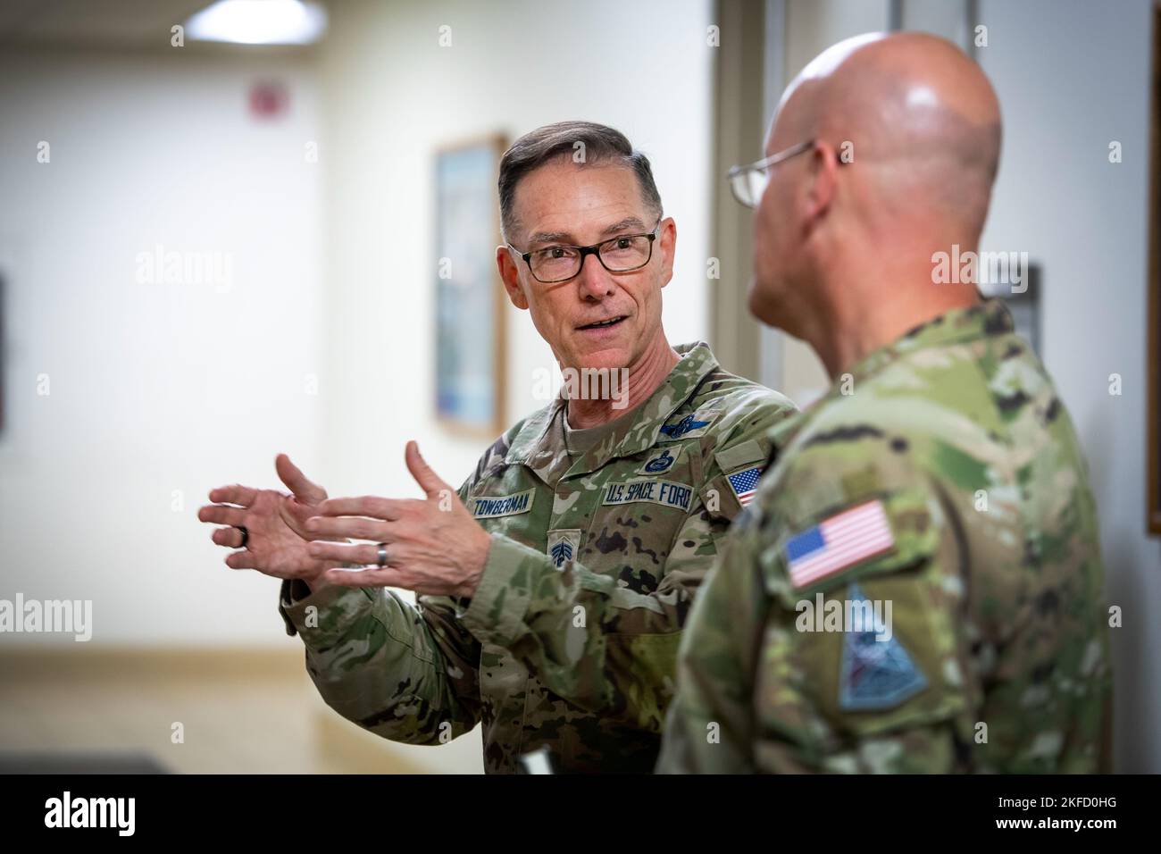 SCHRIEVER SPACE FORCE BASE, Colo. -- Chief Master Sergeant of the Space Force Roger Towberman, paid a visit to Schriever SFB, Colorado, 7 September, 2022. During the visit, Towberman answered many questions from USSF Guardians on career and service issues. Stock Photo