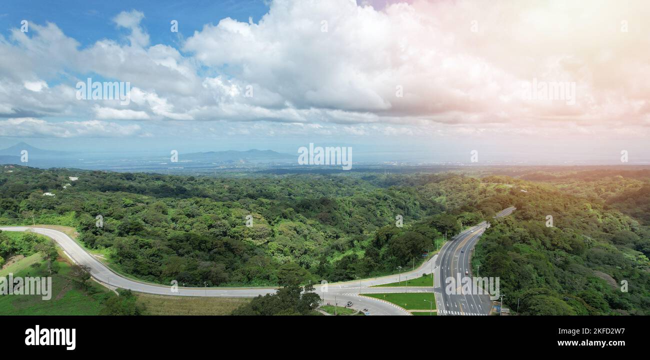 Panorama view on road to Managua aerial drone view Stock Photo