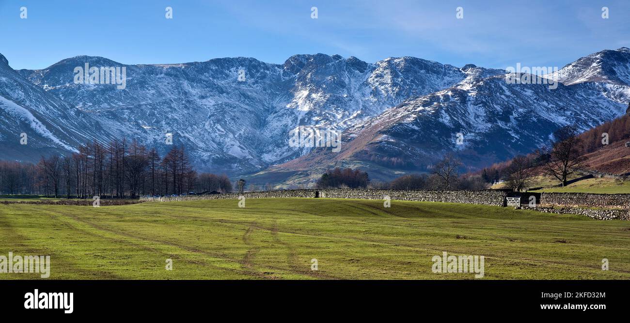Crinkle Crags at head of great Langdale Valley in winter Lake District National Park Cumbria England United Kingdom Stock Photo