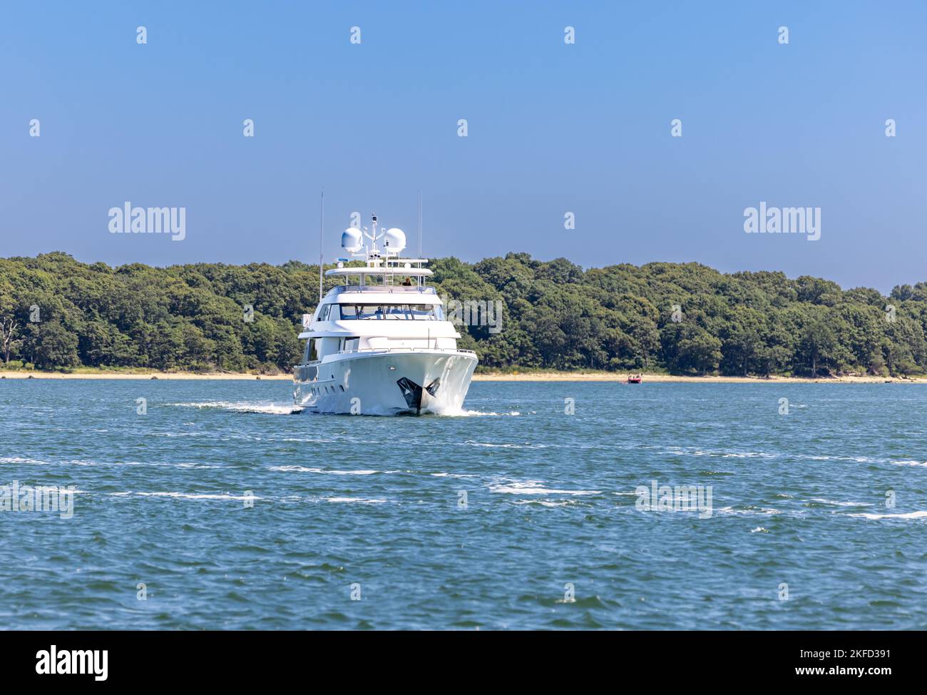 Motor yacht, Spirit under way off shelter island, NY Stock Photo
