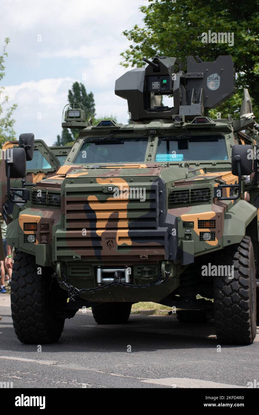 A vertical shot of a large military car at the Tatai Patara festival in ...
