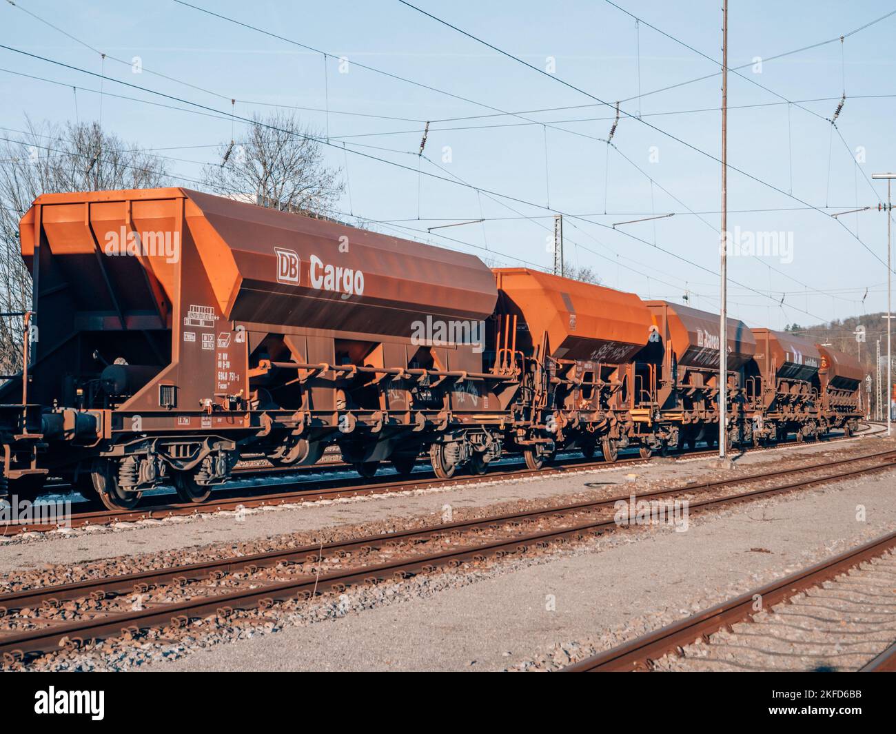 An old and rusty Deutsche Bahn cargo train in Tubingen, Germany Stock