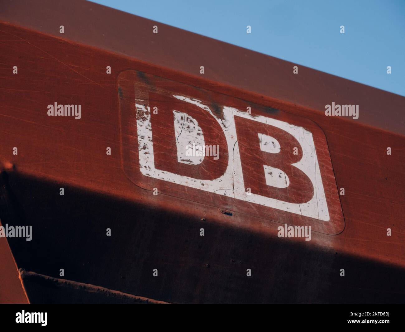 An old and rusty Deutsche Bahn Cargo Train in Tubingen, Germany Stock