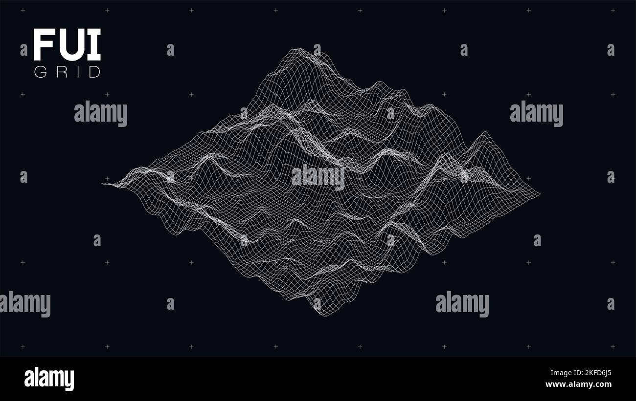 FUI GUI 3D Vector Landscape Scan Grid. Abstract futuristic background ...