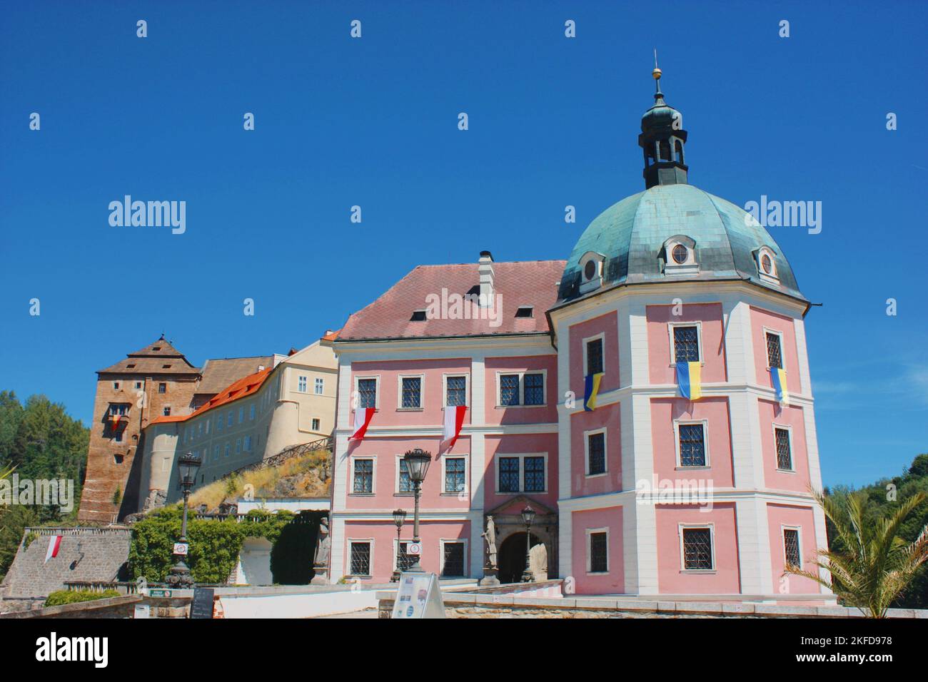 The chateau and castle in the Czech Town Becov nad Teplou Stock Photo