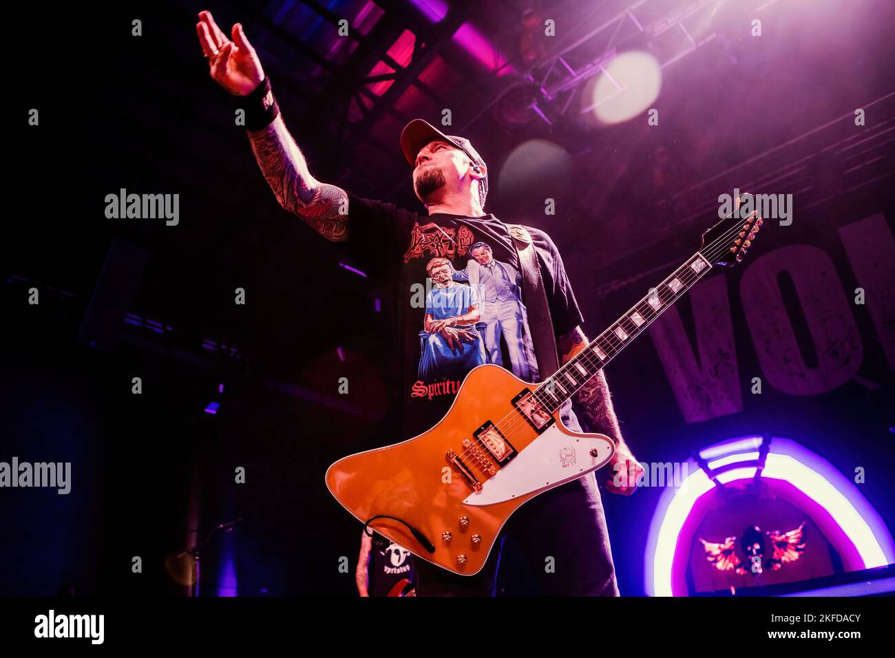 Milano, Italy. 17th Nov, 2022. Michael Poulsen of the Danish rock band Volbeat performs live at Alcatraz. Credit: SOPA Images Limited/Alamy Live News Stock Photo