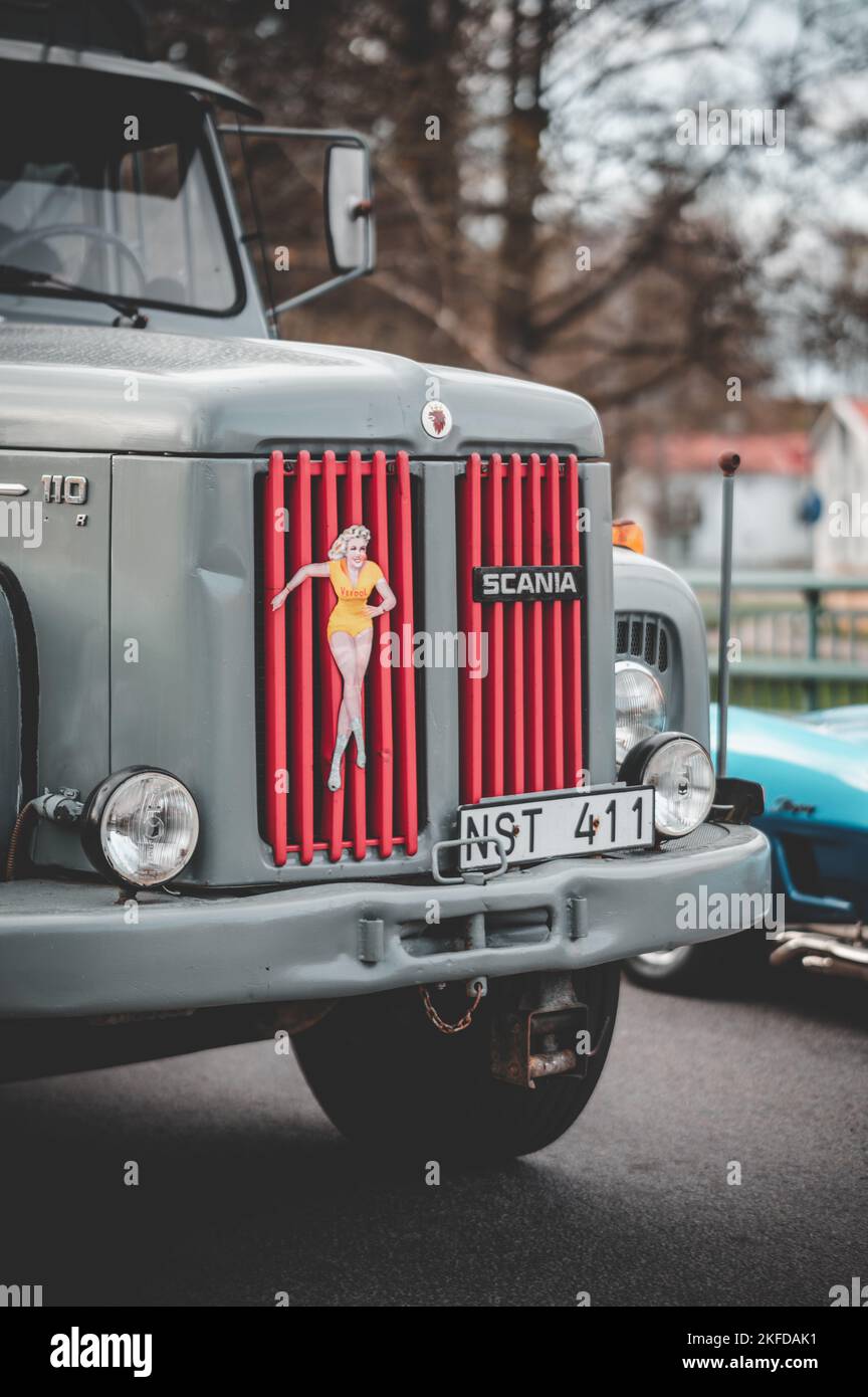 A closeup of retro Scania-Vabis l75 car at an event with cruising old cars  in a small town in Sweden Stock Photo - Alamy, image size:864x1390