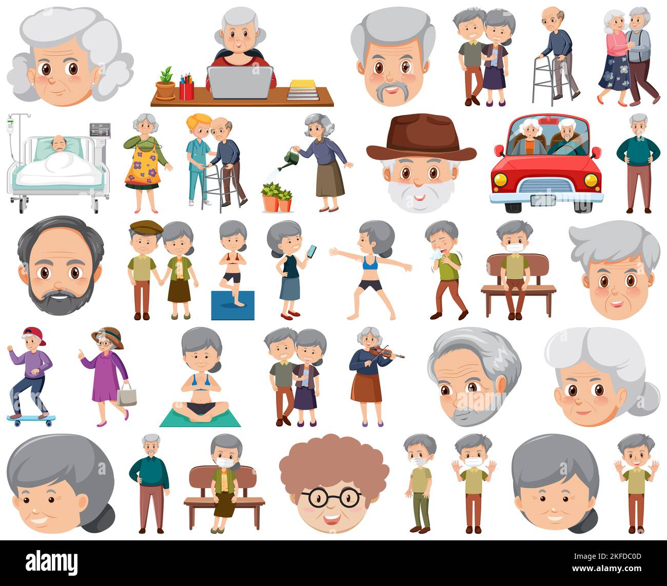 Collection of elderly people icons illustration