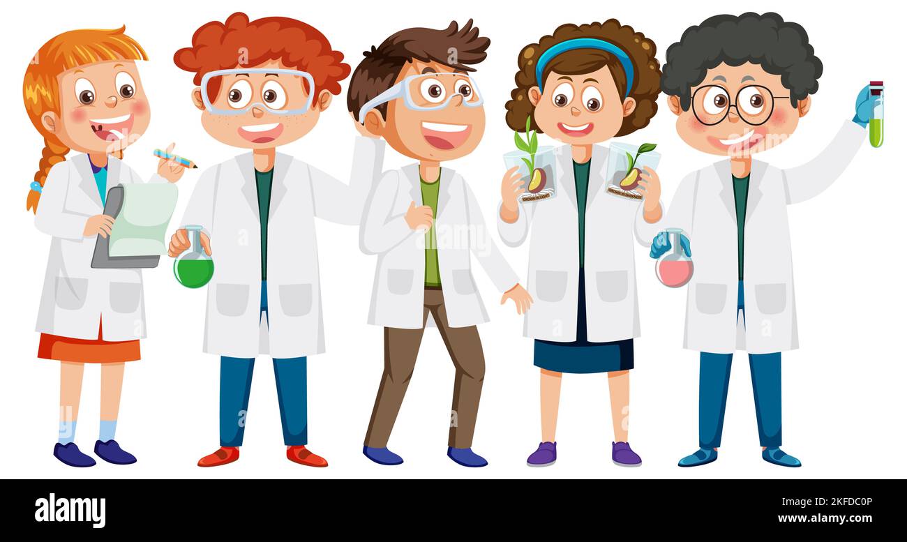 Kids wearing lab coats illustration Stock Photo Alamy