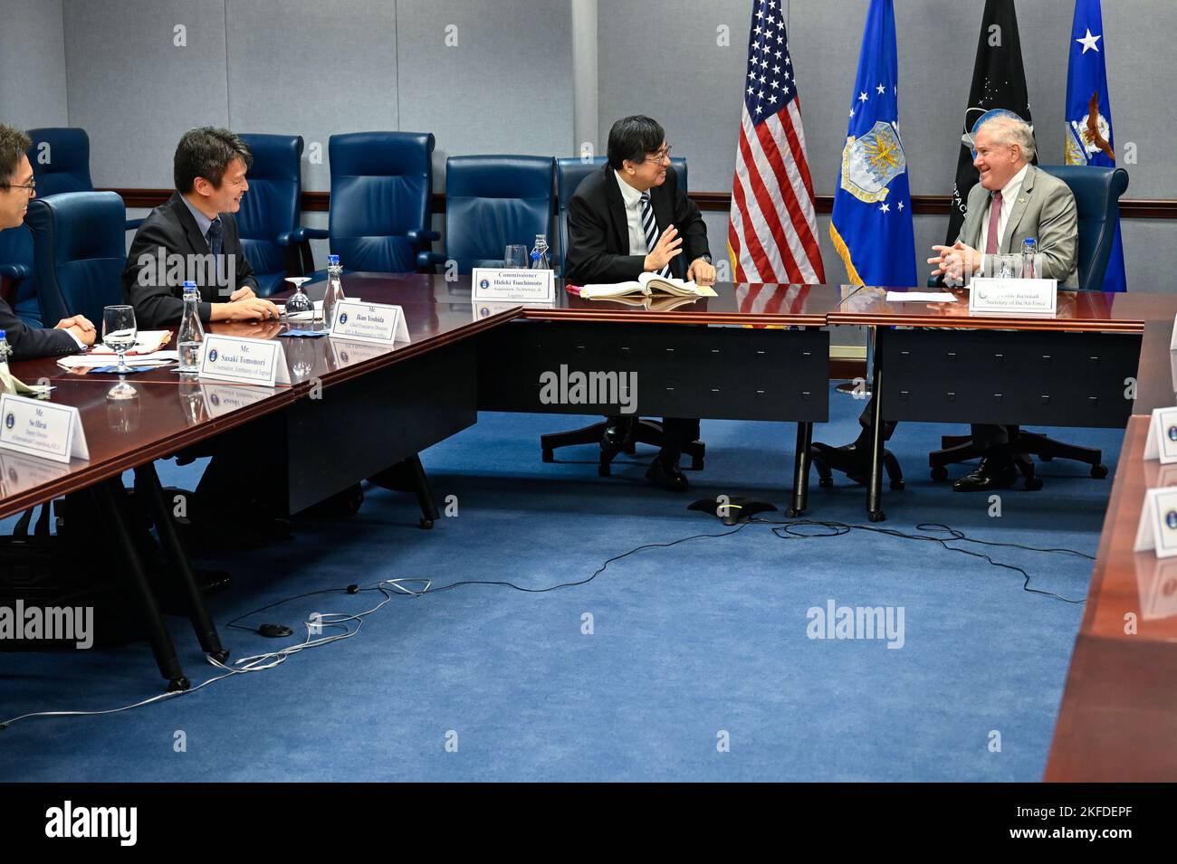 Secretary of the Air Force Frank Kendall speaks with Hideki Tsuchimoto ...