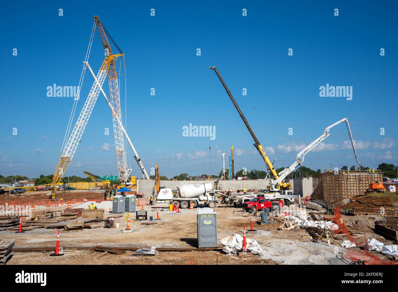 What once was just a grass field nearly a year ago is now a construction site full of activity to lay the foundations of the Louisville VA Medical Center, in Louisville, Kentucky Sept. 9, 2022. The new 104-bed, full-service hospital located on Brownsboro Road in Louisville, Kentucky, will provide world-class healthcare for more than 45,000 Veterans in Kentucky and Southern Indiana. Stock Photo