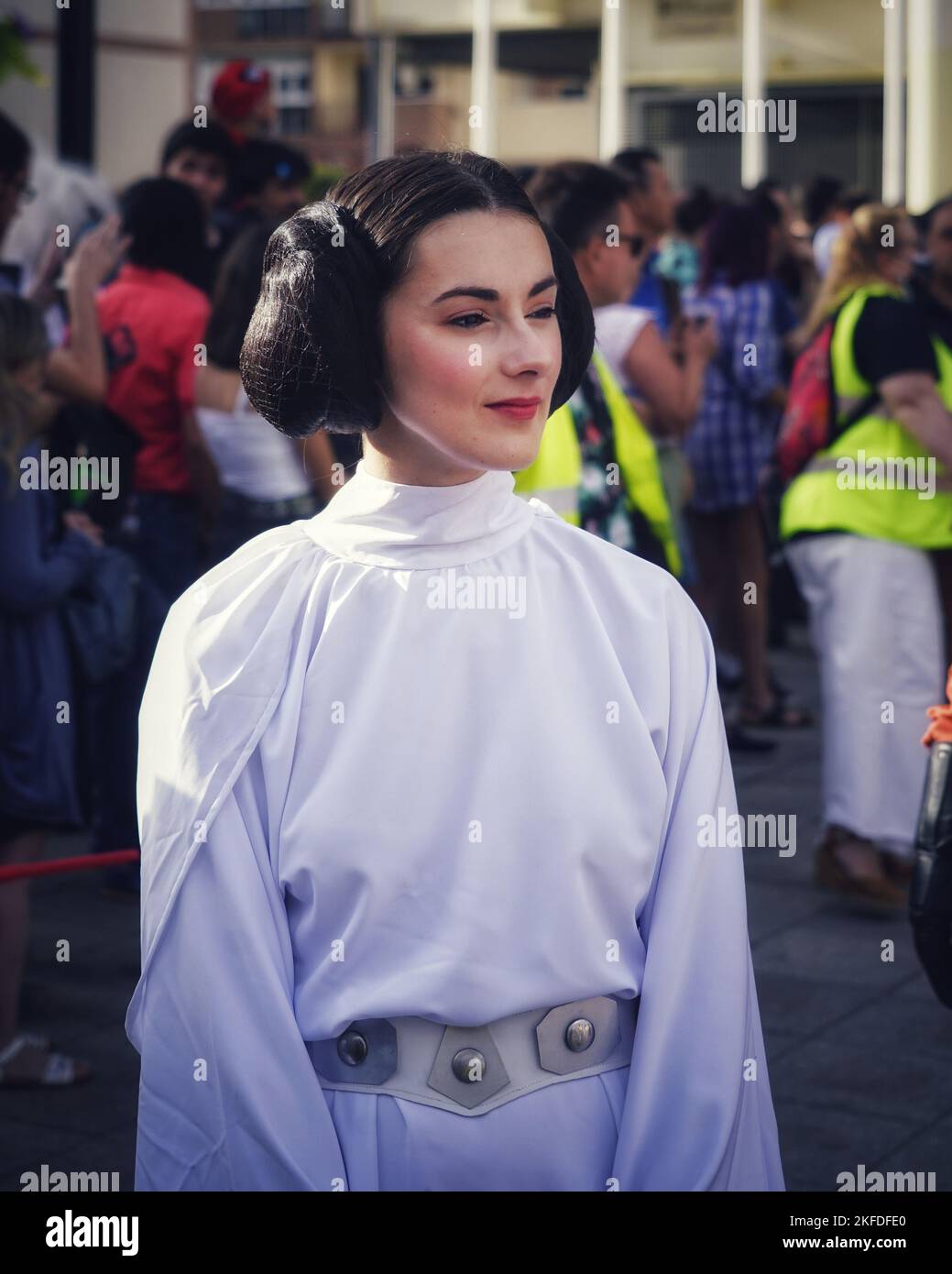 A girl cosplaying Princess Leia from Star Wars at Fantasy fest Fuenlabrada Stock Photo